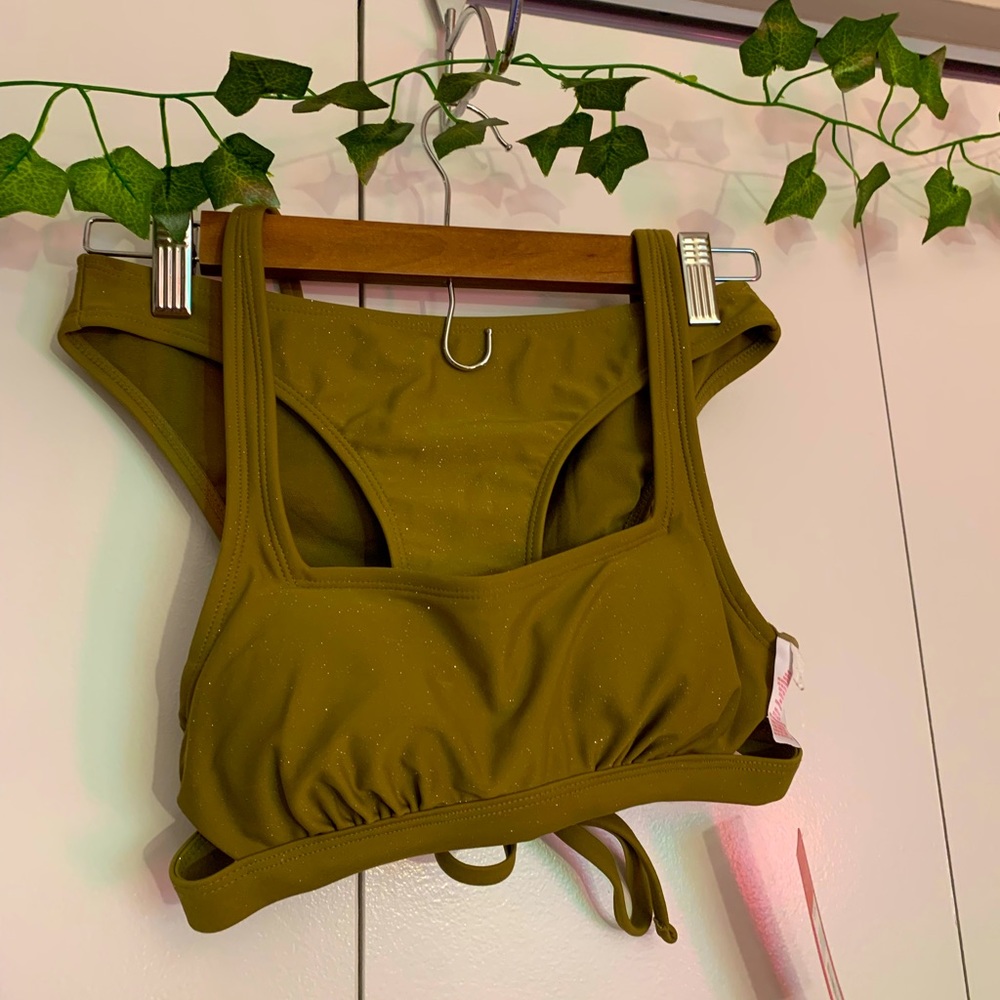 Xhilaration light green sparkle small swim suit bikini top and bottom set